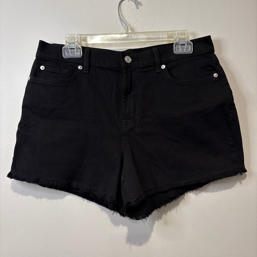 7 For All Mankind Black Denim Shorts‎ Size 30 Frayed Hem High Waist Casual Boho